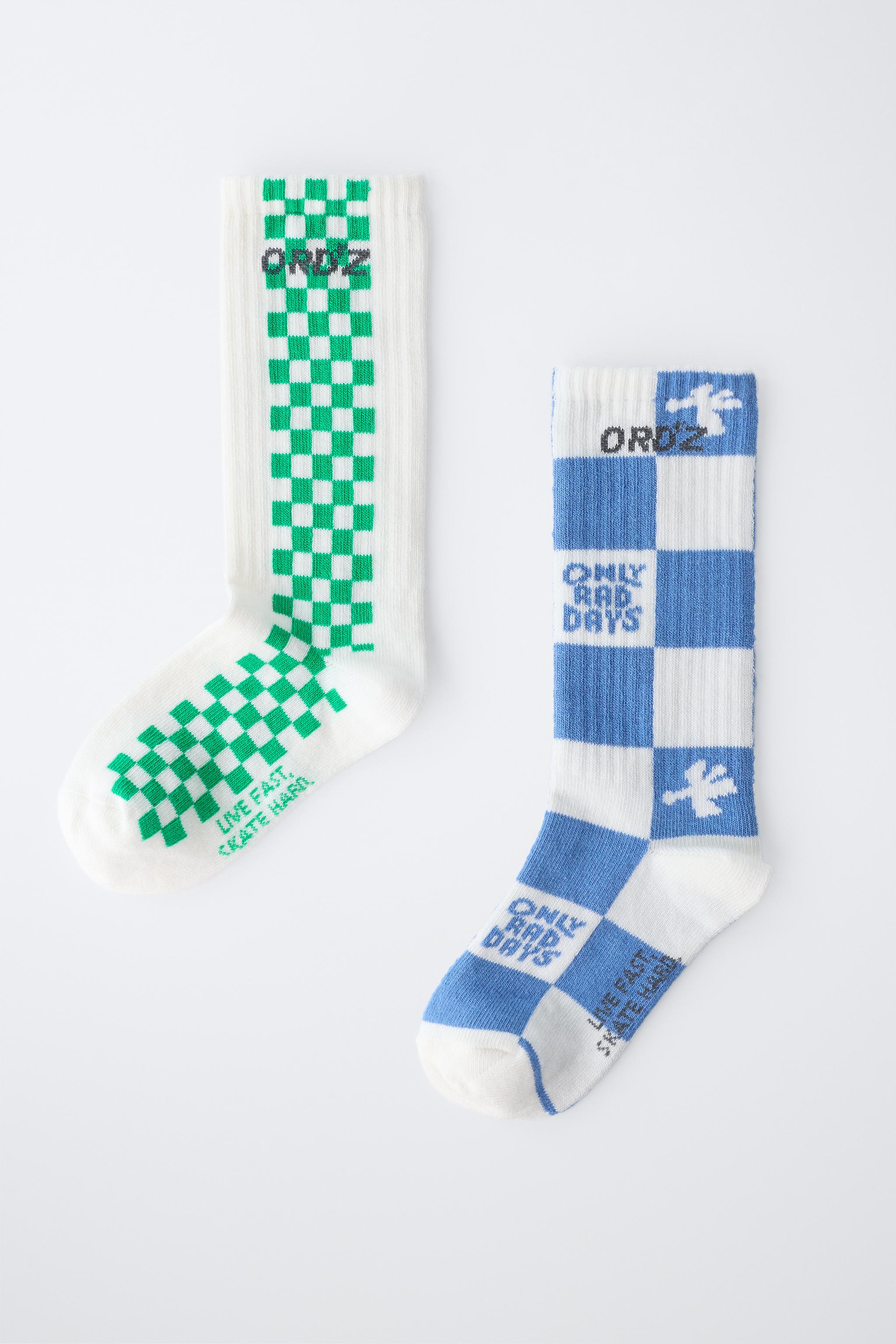 TWO-PACK OF CHECKERED LOGO HIGH SOCKS